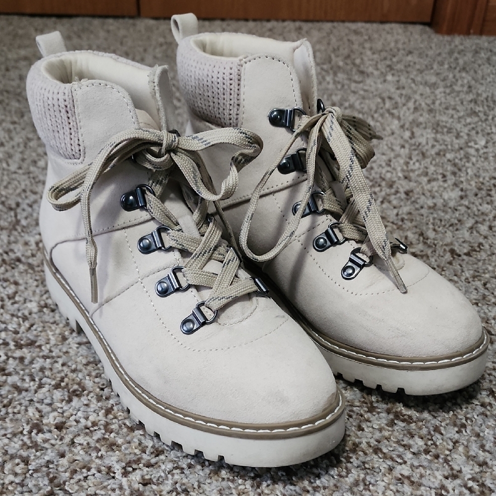 Cream Lace-Up Ankle Boots